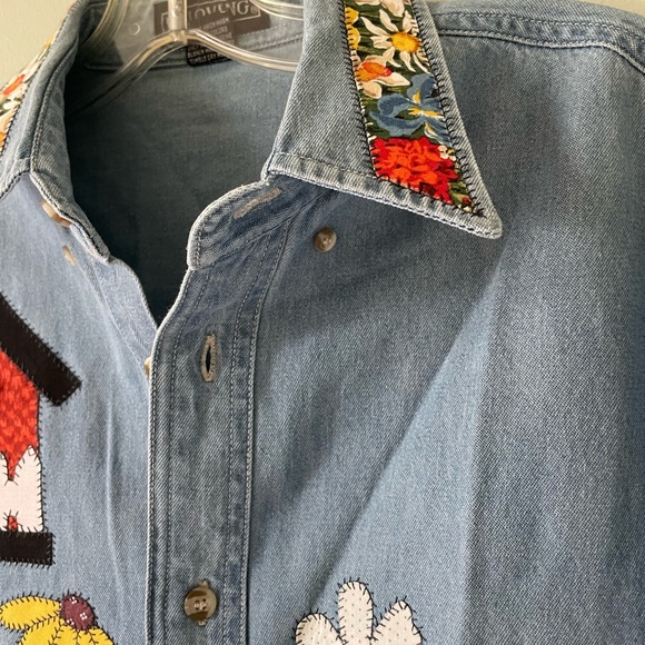 vintage 100% cotton gardening patchwork button up shirt - Picture 3 of 5
